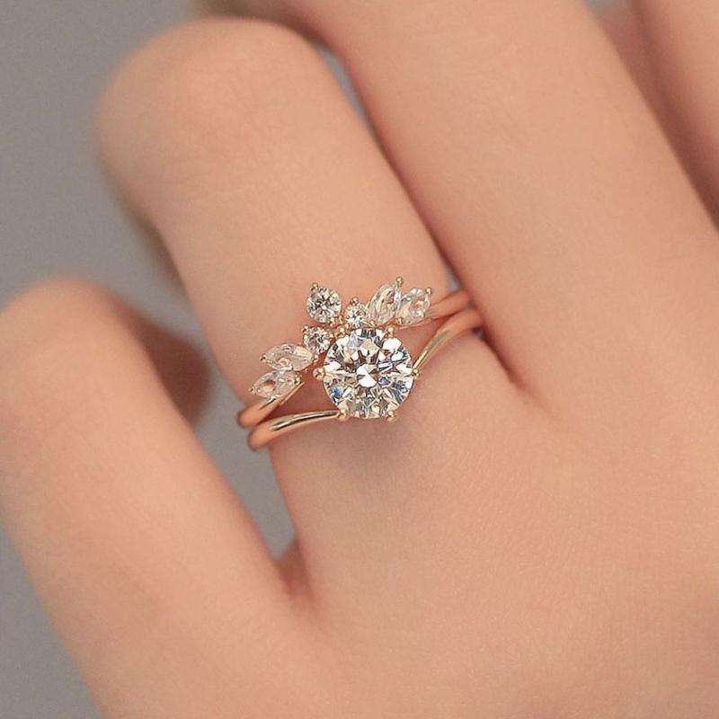 

2 Pieces/set of Exquisite Sparkling Zircon Inlaid Women s Rings, Bridal Engagement, Wedding Banquet Zircon Gifts 6