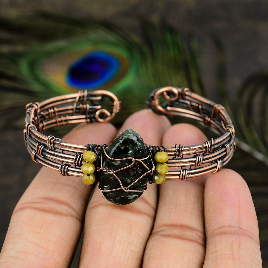 Seraphinite Handmade Copper Wire Wrap Cuff Bangle Adjustable F6z69