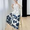 Minimalist printed dress temperament dress for women, high-end retro, comfortable and casual pleated skirt, summer new style