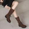 Chunky Long Women's Boots Designer Lace Up Winter Heeled Shoes 2025 Fashion Motorcycle Boots New Trend Brand Walking Mujer Botas