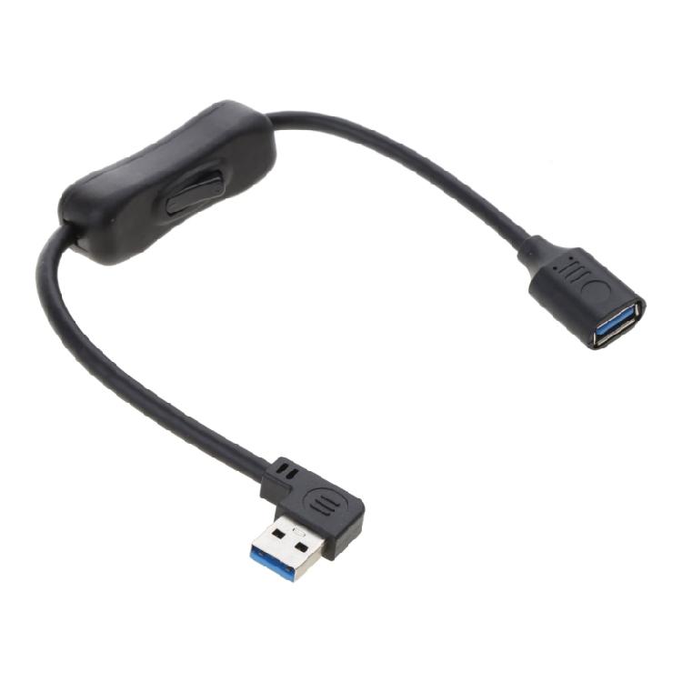 USB3.0 Extend Cable Cord with Power Switches 90 Degree Bend for USB Fan LED Lamp