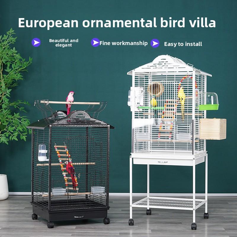 Large Iron Wire Bird Cage with Wood Stand for Conures Lovebird House Parrots Playground Cockatiel Parakeets Activity Center