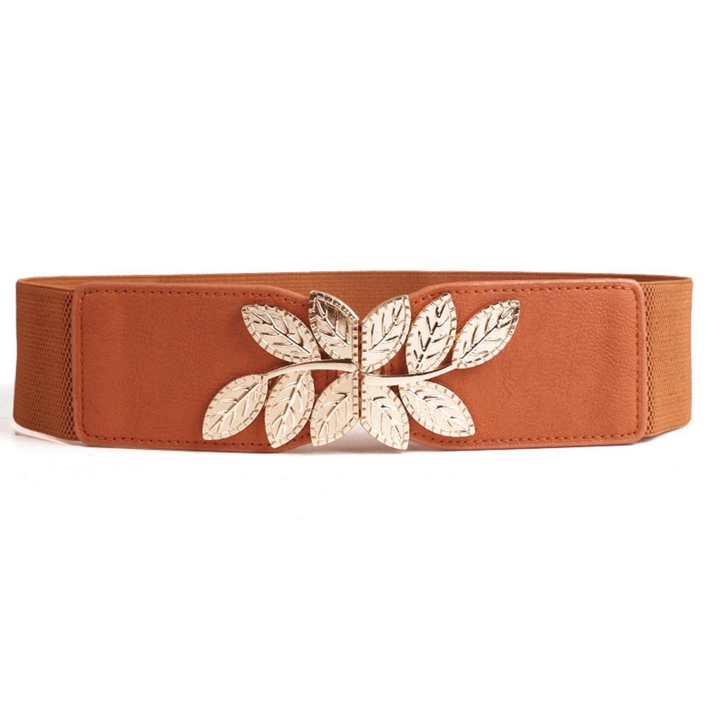 Creative Metal Buckle Women Elastic Band Waist Defining Comfortable Stretch Waistband Solid Color Dress Belt Jeans
