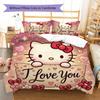 Hello Kitty Cute Pattern Bedding,Quilt Set Quilt Cover Pillowcase Home Birthday Gift(1 * Duvet Cover + 2 * Pillowcase, Without Core)