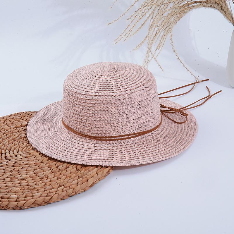 Straw Hat Summer Flat Hat Sunshade Sun Hat Casual Beach Brown Strap Breathable Sunscreen Hat