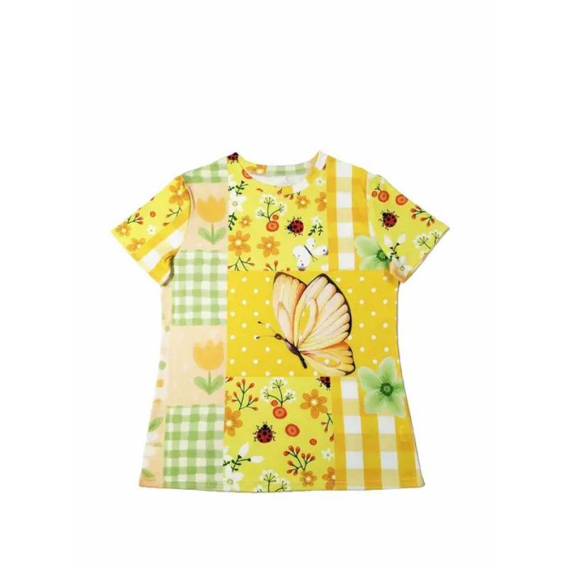 

Элегантная модная детская женская футболка с короткими рукавами и милым цветочным узором 170