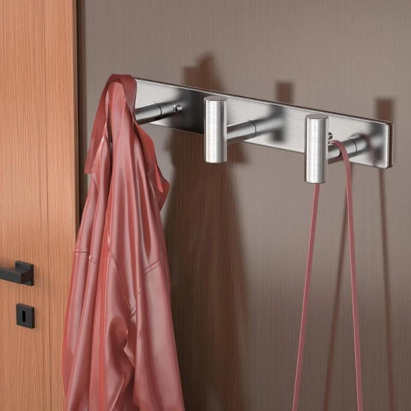 Coat Hooks Wall Mount, Stainless Steel 3 Hooks Wall Hooks T Shaped Coat Hanger Wall Mount, Heavy Duty Silver Towel Hooks Purse