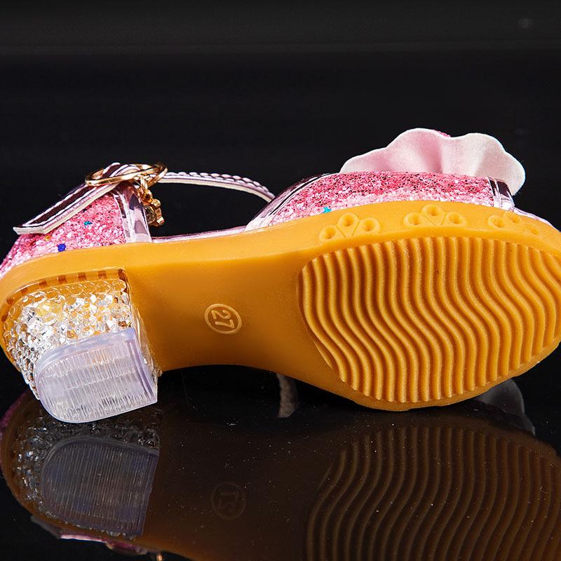 Girls Sandals Summer Children's Princess Shoes Little Girls High-heeled Bow-knot Crystal Sandals Party Dress Wedding