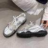 Yuanlitong platform sneakers 2025 spring new color matching soft-soled dad shoes women's silver breathable soft leather women's shoes