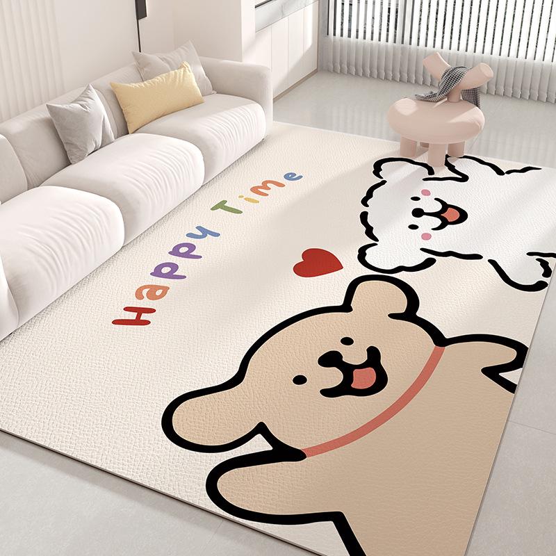 Stain-Resistant Easy-Clean Cartoon Leather Carpet: Waterproof, Oilproof, and Cuttable for Living Room or Bedroom
