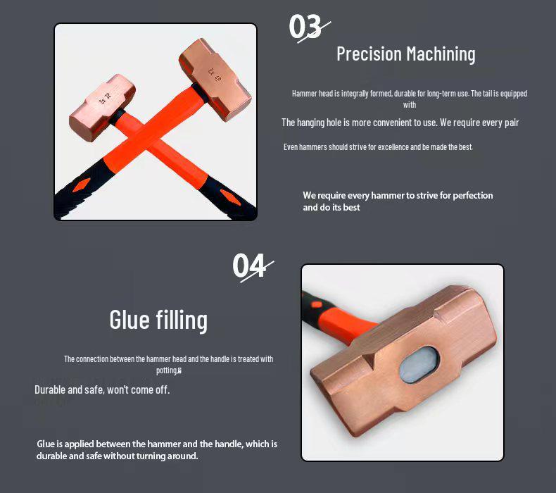 Octagonal Pure Copper Hammer - Square Head, Small and Large Options, for Equipment Repair and Explosion-Proof Applications.