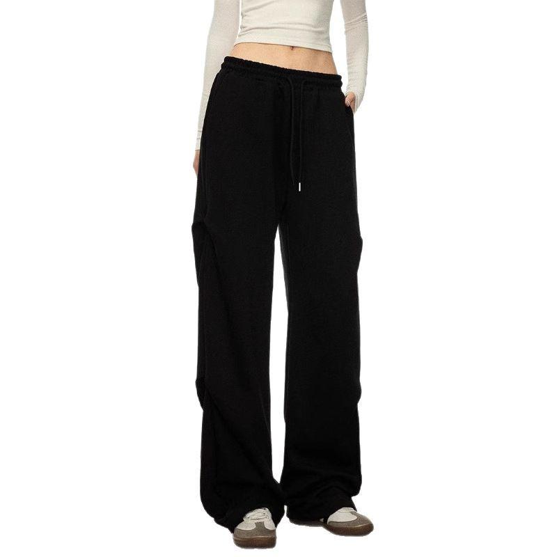 2025 Women's Solid Color Wide Leg Drawstring Casual Pants