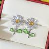 Daisy Stud Earrings Green Leaf Yellow Flower Fancy Ear Accessories Gathering Gathering Luxurious Zircon Crystal Earrings Stylish TrendyFlower