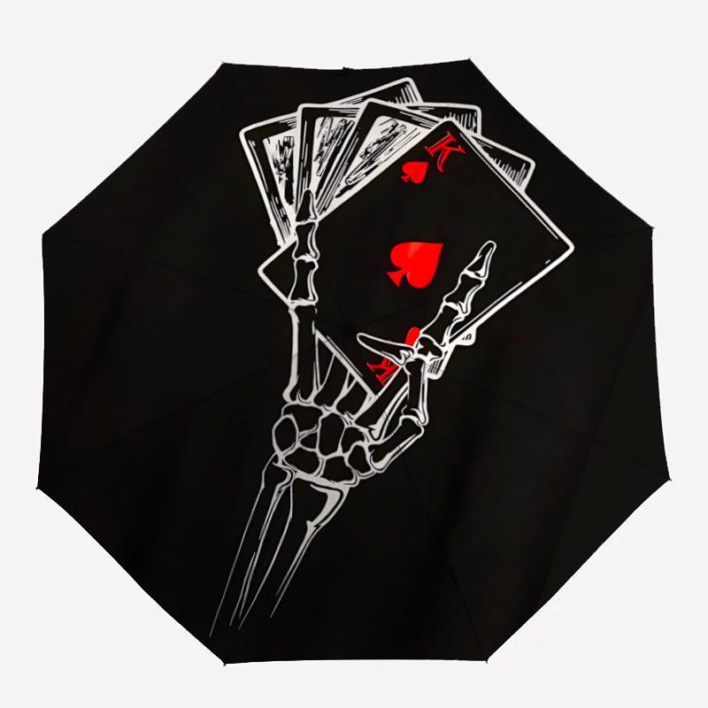 

1pc Poker Hand Automatic Folding Umbrella - Windproof Compact Travel Umbrella with Auto Open/Close, 8-Rib Heavy-Duty Shaft for Women/Men A043
