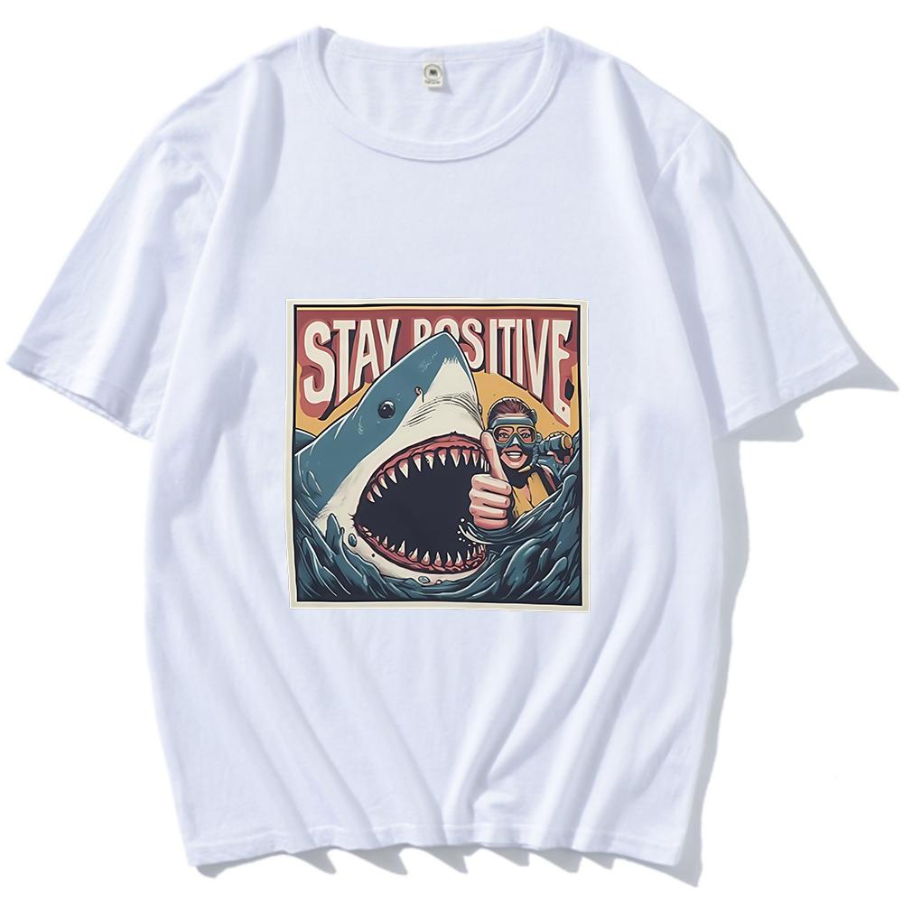 

Футболка Stay Positive Shark Y2k Минималистская мужская женская нейтральная повседневная графическая рубашка Kawaii Tops XXL белый