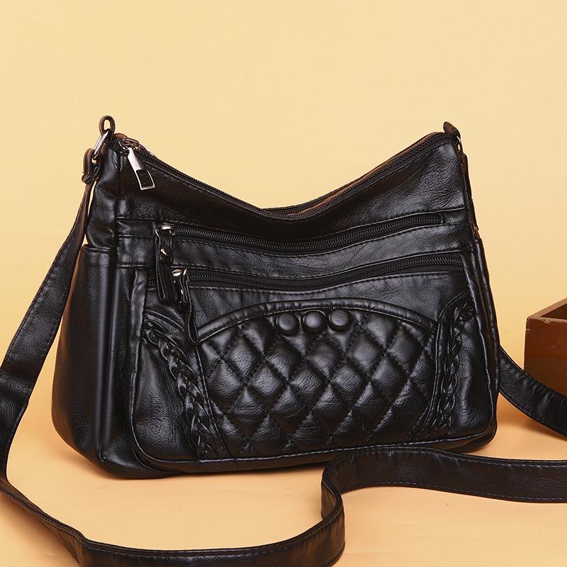 Multi-layer soft leather bag women's new fashionable versatile middle and old mother bag large capacity shoulder messenger bag tide