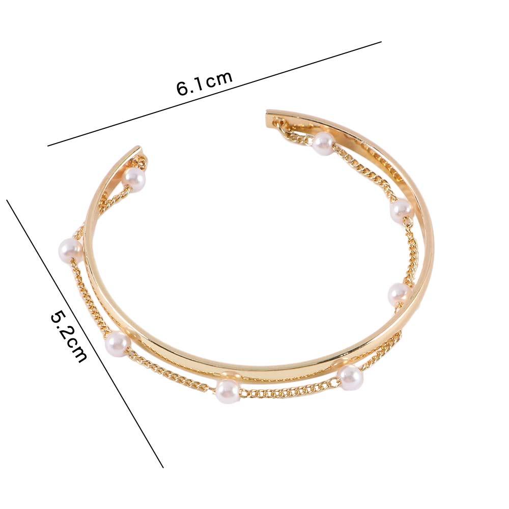 Girls Fashion Jewelry Chunky Temperament Open Bangles Link Chain Metal Cuff Pearl Bracelets