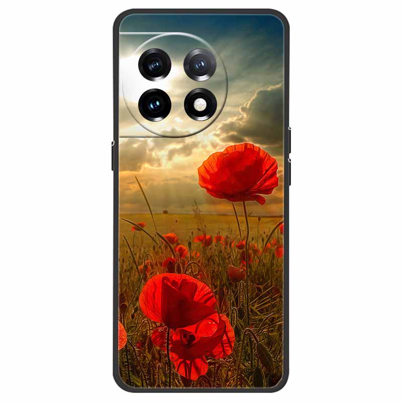 For OnePlus 11 5G Case One Plus 11R Flower Marble Black Bumper Soft TPU Silicone Cover for OnePlus 11 / 11R 5G Phone Cases Capas