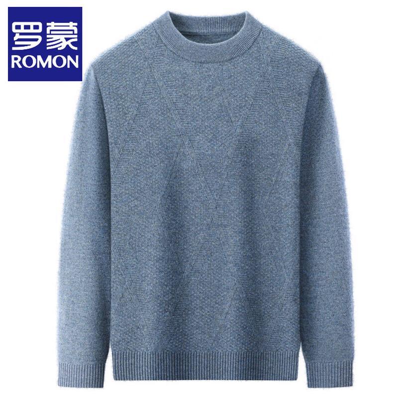 Romon Men's 100% Pure Wool Round Neck Pullover Sweater