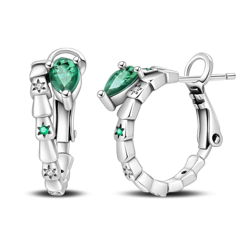 Snake Earrings 925 Silver Green Zircon Mysterious Spirit Snake Ear Studs For Women Formal Anniversary Birthday Party Jewelry