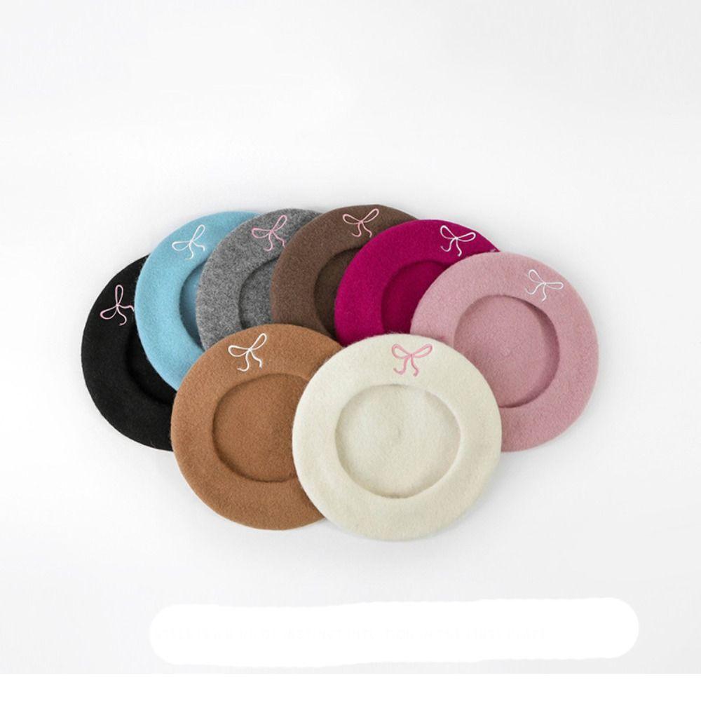 Bowknot Embroidery Literary Painter Hat Wool Blend Women Beanies Cap Sweet Women Beret
