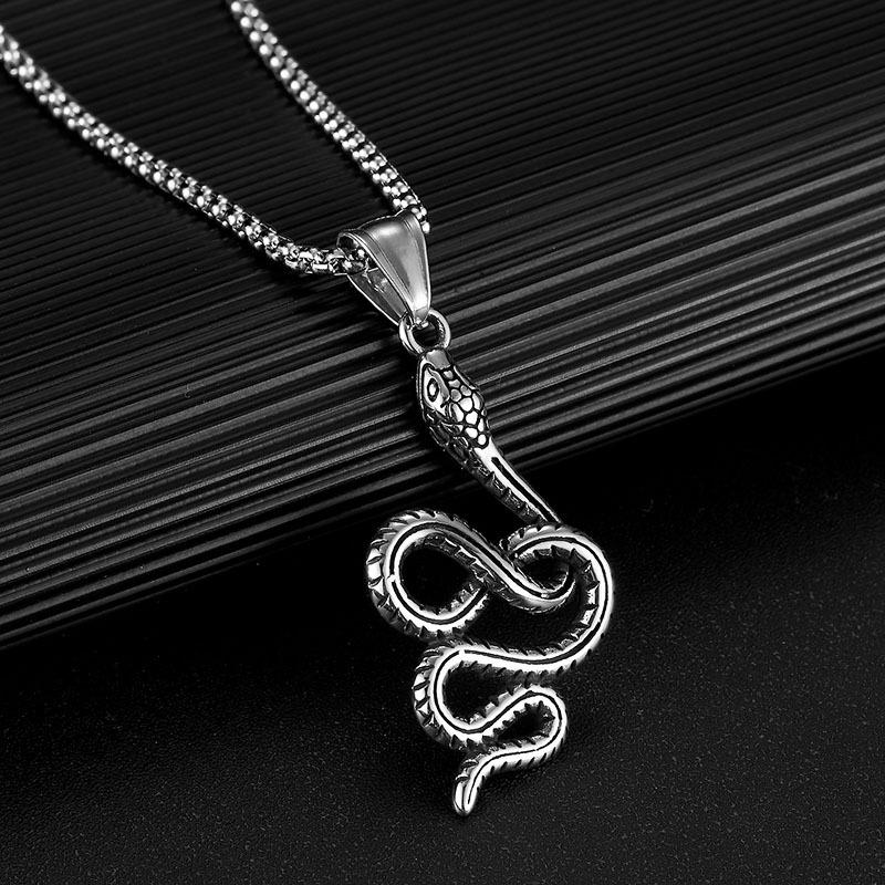 Men's Trendy Snake Pendant Necklace in Stainless Steel