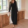 Black Slim-Fit Jumpsuit: European & American Style Women's Spring/Autumn Solid Color Outfit