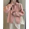 Solid color simple double zipper knitted cardigan top women's autumn and winter new loose lazy wind sweater jacket tide