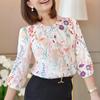 ZANZEA Women Casual Round Neck 3/4 Sleeve Loose Print Blouse