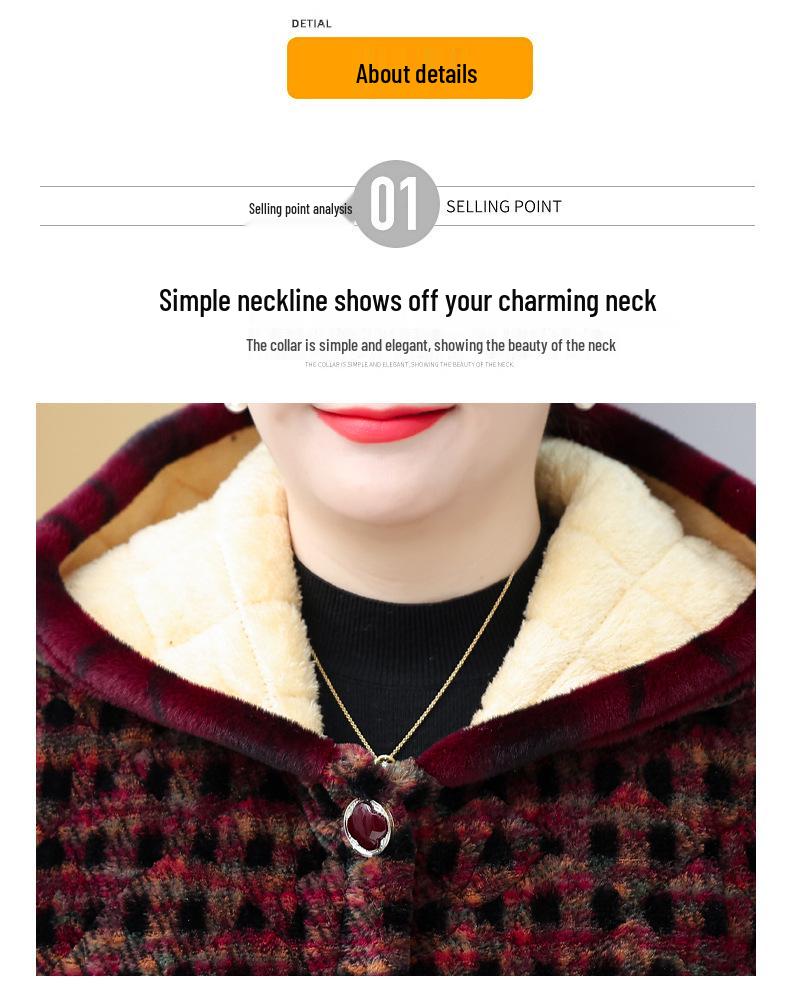 Women's Plus Size Plaid Cotton Jacket for Older Adults - Autumn/Winter Outerwear