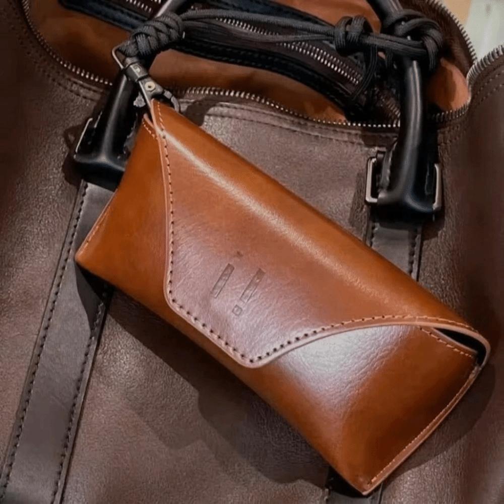 Hanging Neck PU Leather Glasses Bag Solid Color Sunglasses Eyeglass Bag Glasses Storage Bag Female