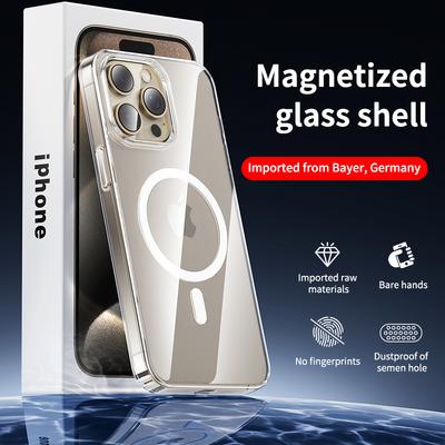 Transparente gehärtetes Glas Magsafe kabellose Ladehülle für iPhone 15 14 Pro Max 15 14 Plus Vergilbungsfreie Hart-PC-Bumperhülle