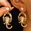 Punk Retro Scorpion Shaped Dangle Earrings Shiny Round Stone Top Animal Decorative Drop Ear Jewelry for Women Street Party Wear