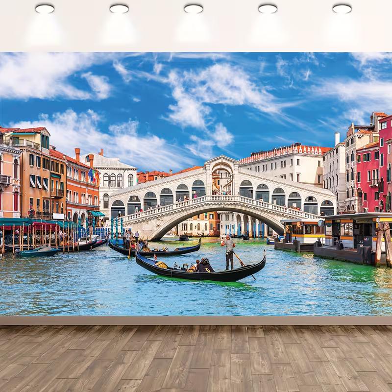 2D Venice Backdrop with Rialto Bridge, Gondolas and Colorful Buildings 47.2x31.5inch/120*80cm