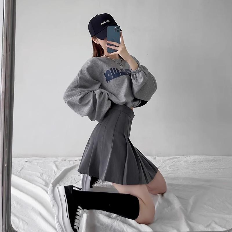 Women's Grey Pleated Skirt High-Waisted Short Skirt Summer Suit Style Slimming A-Line Extended Length Casual All-match Versatile Skirt