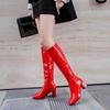 Autumn Winter Knee High Boots Women Black Red Patent Leather Women High Boots Luxury Casual Heels Fashion Long Party Shoe Female