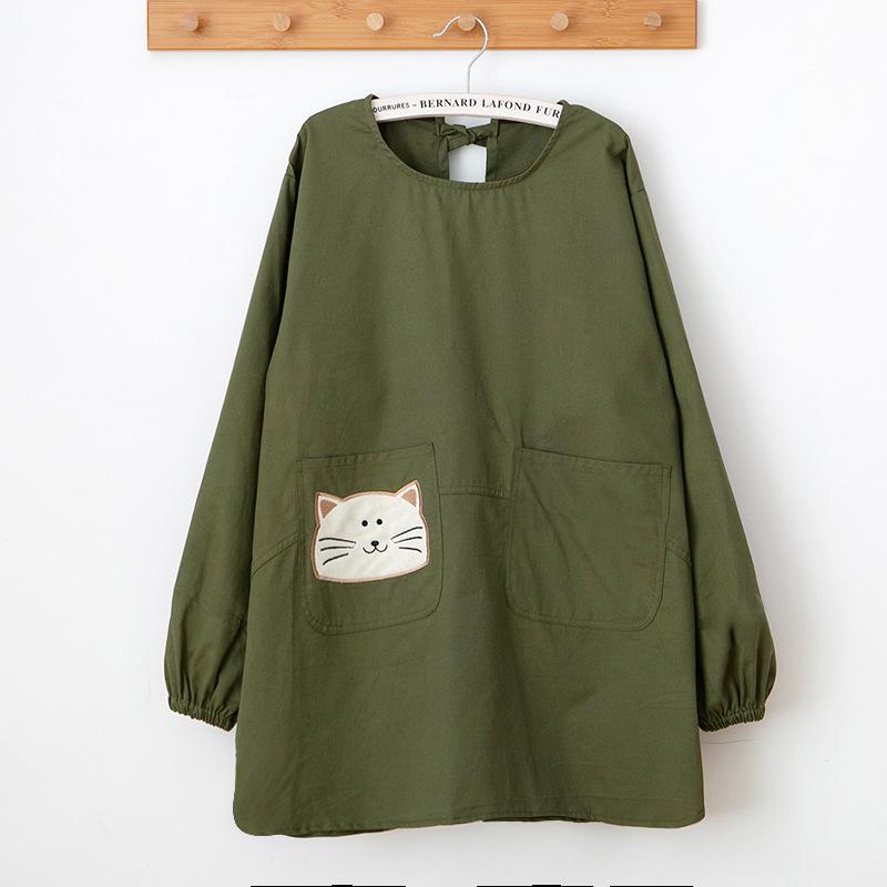 Long Sleeve Pure Cotton Cartoon Smock: Stain-Resistant Apron for Painting, Coffee Shops, and Home Kitchen Use.