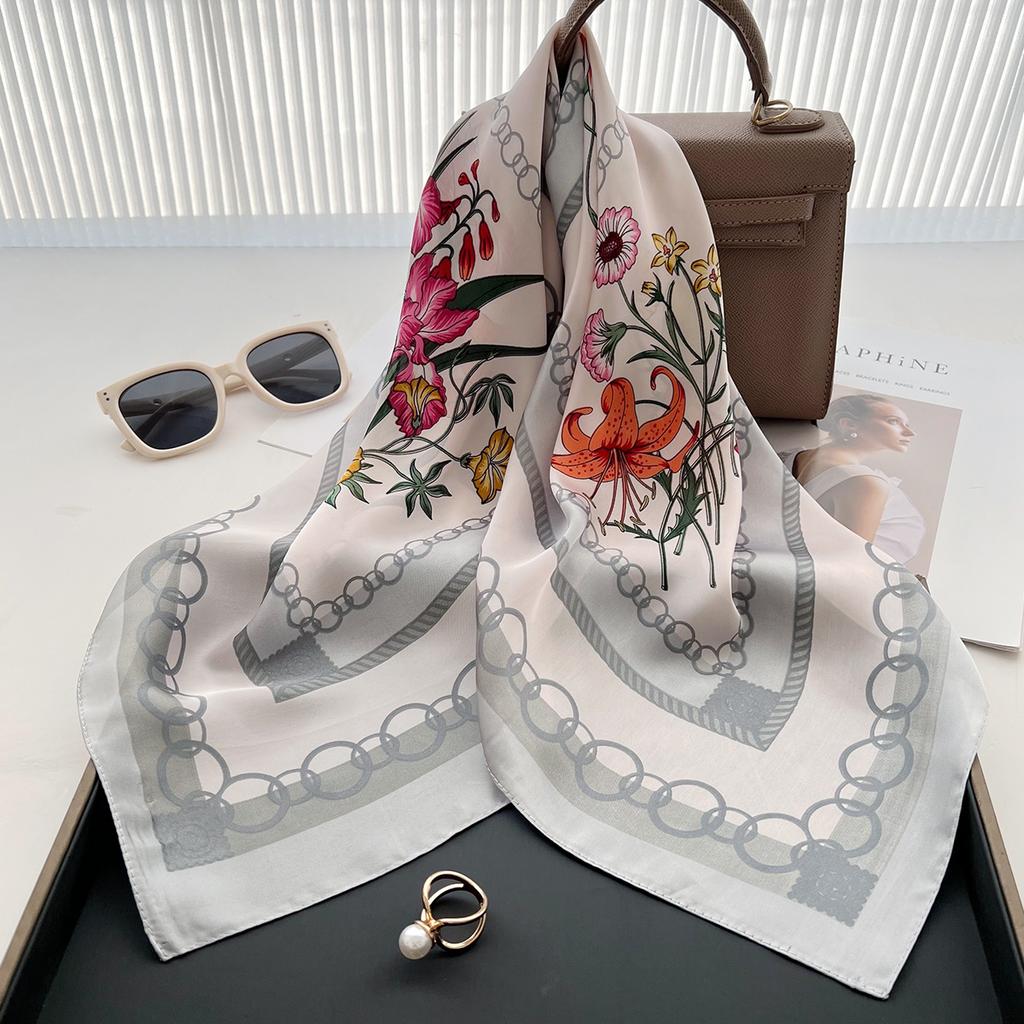 Small Fresh Literary Flowers Age-Reducing Simulation Silk Scarves Spring And Summer Women Go Out Windproof Neck Scarf