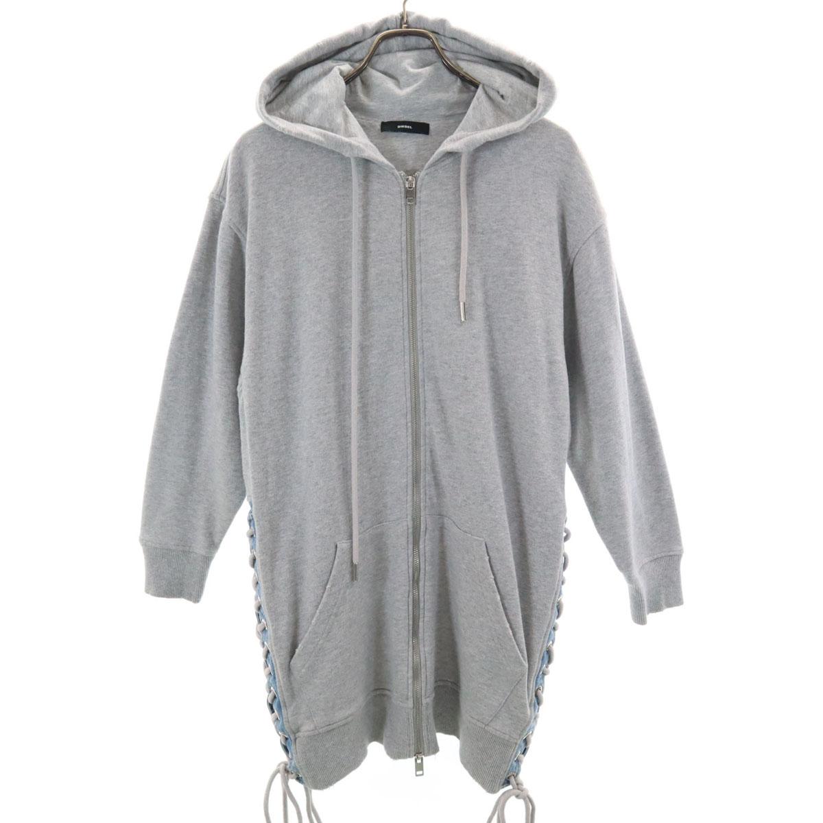 

DIESEL Long sleeve Distressed Side Lace-Up Denim Panel Zip hoodie XXS Women Used