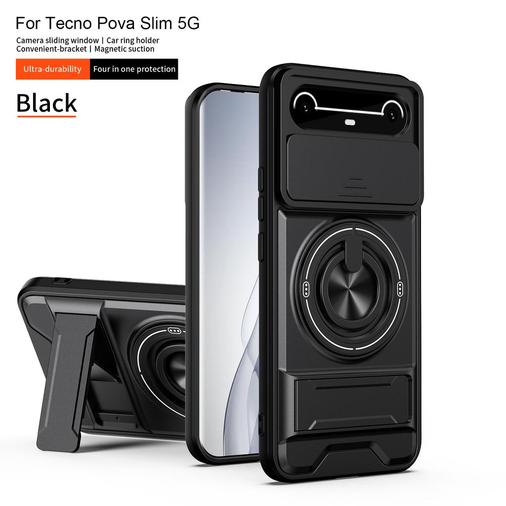 For Tecno Pova Slim Case Tecno Spark Slim Cover Pova Slim 4G Phone Case Magnetic Holder Military Armor Camera Protection Cover