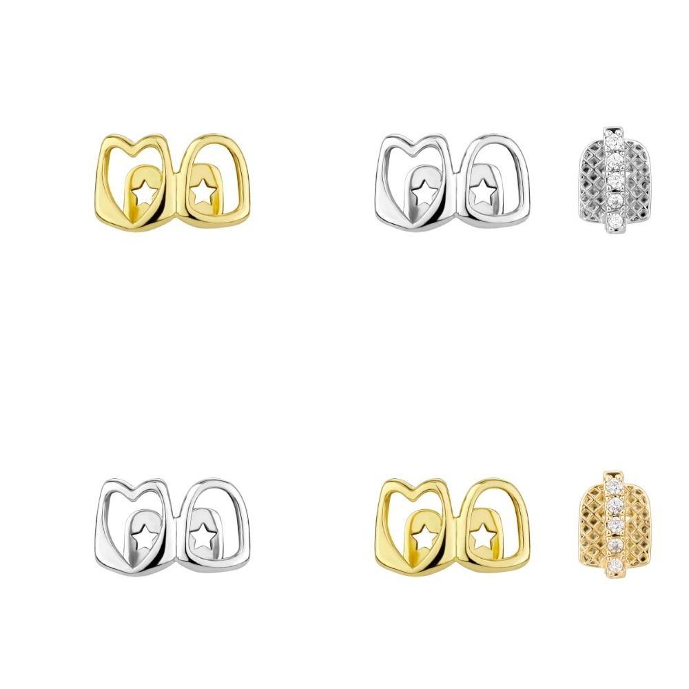 1/2pcs Hip Hop Hollow Heart Tooth Grillz Rhinestone Dental Grills Wearable Tooth Jewelry  Daily