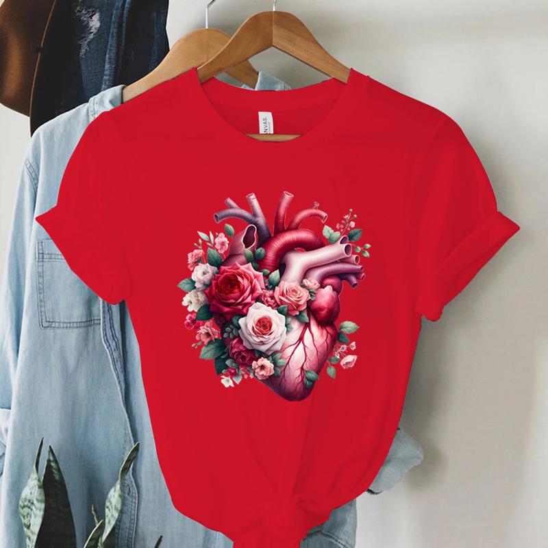 Watercolor Heart Floral Tshirt Women Funny Anatomical Graphic Tee Shirt Top Aesthetic Vintage Women Cardiology Nursing Tshirts