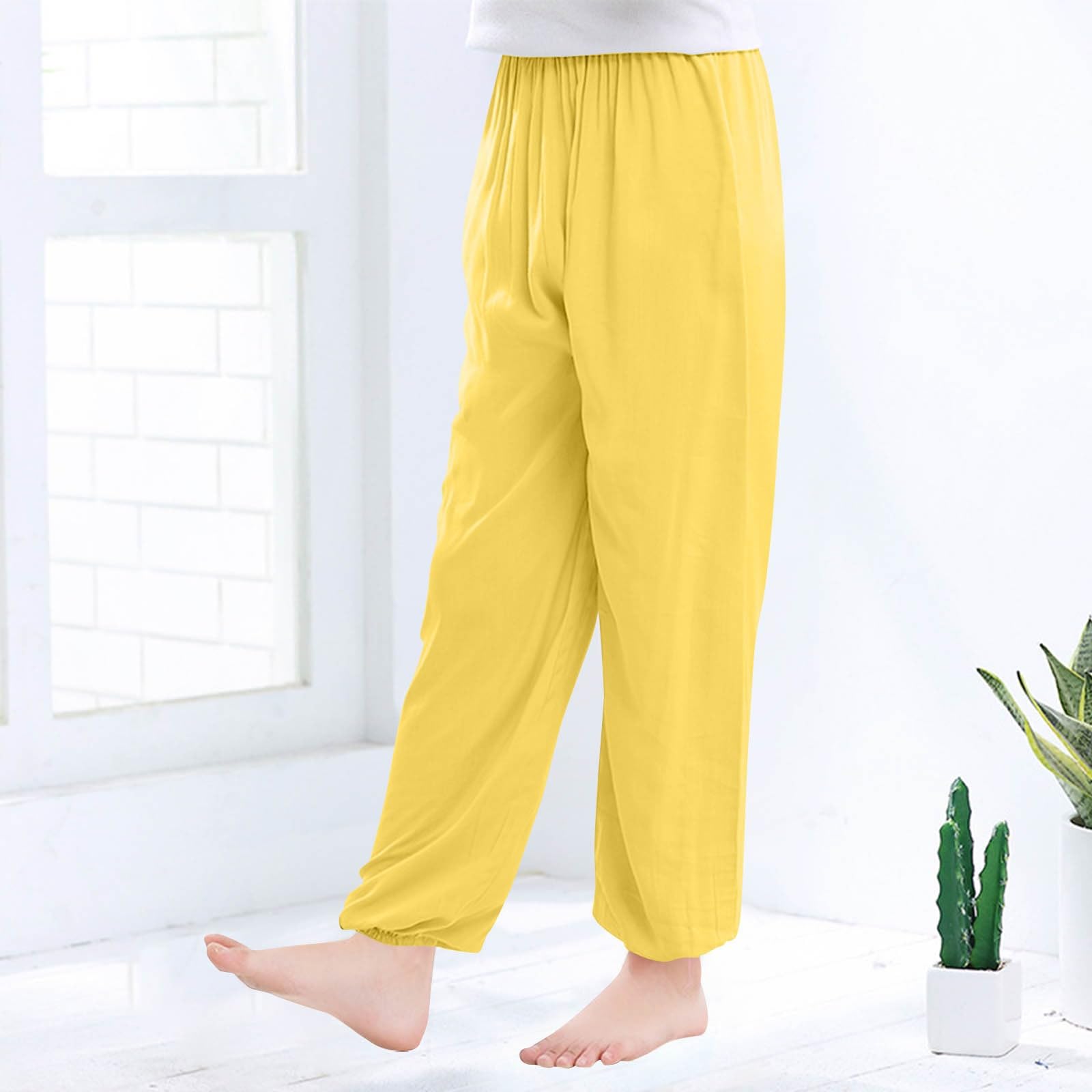 

Children s Cotton Silk Conditioning Mosquito Proof Thin Pants 150 жовтий