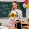 Teachers' Day Crochet Sunflower Bouquet with Eucalyptus Leaf Handmade Knitting Yarn Floral Decoration Home