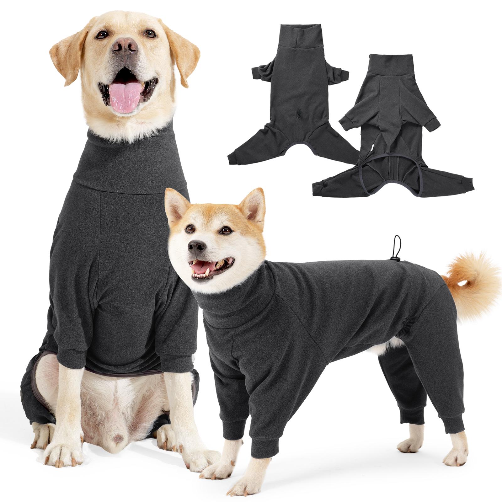 

Windproof Warm Fleece Dog Clothes Winter High Collar Dog Overalls Jumpsuit for Large Dogs Adjustable Soft Undershirt with 4 Legs XS（old） темно серый