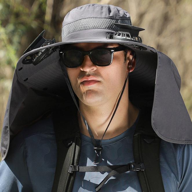 Men's Summer Outdoor Fan Hat, Rechargeable High-Wind Sun Hat Wide Brim UV Protection Hiking Bucket Hat