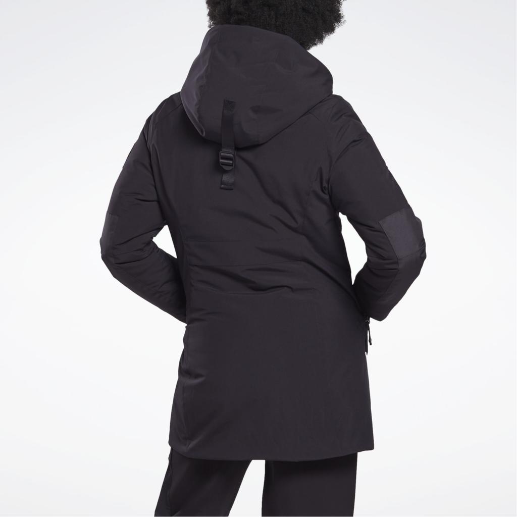 Reebok Solid Color Mid-Length Thick Zipper Hooded Long Sleeve Cotton Jacket Women Jackets FU1693-BLACK