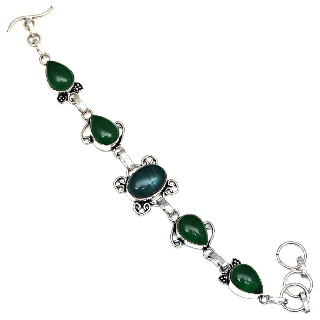 Green Onyx Gemstone Women's Gift For Her Silver Jewelry Bracelets 7-8 ''