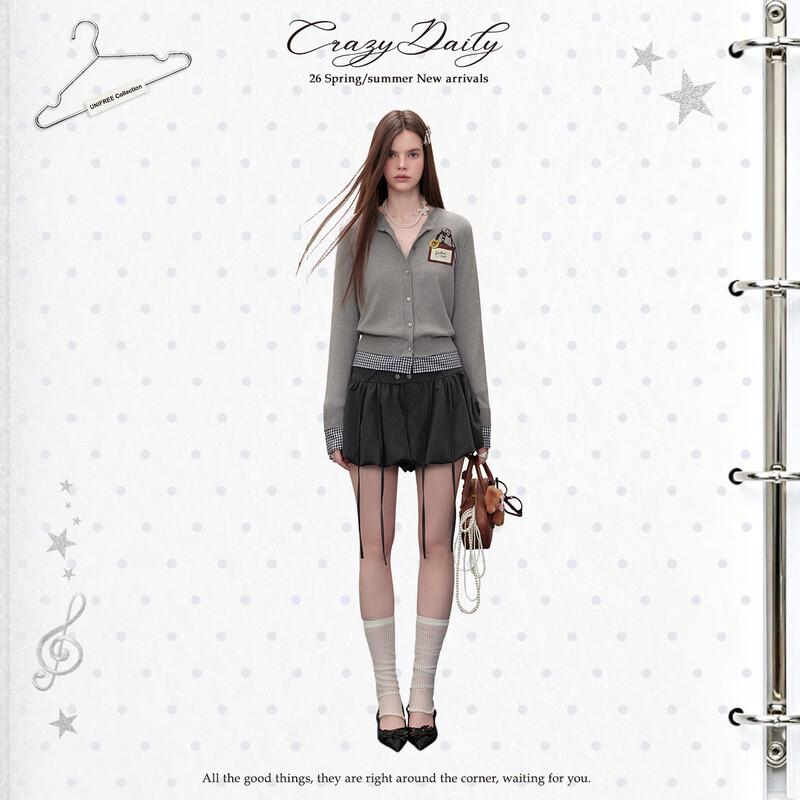 unifree College Style Plaid Patchwork Knit Cardigan