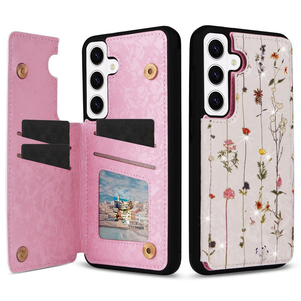 For Samsung Galaxy S26/S26 Pro Case Flower Leather TPU RFID Blocking Phone Cover Card Slots